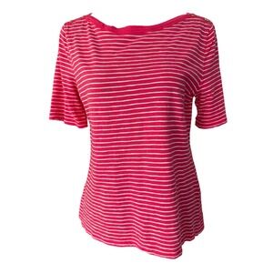 Talbots Striped Boat Neck Top Women Petite M Pink White Preppy Coastal Old Money